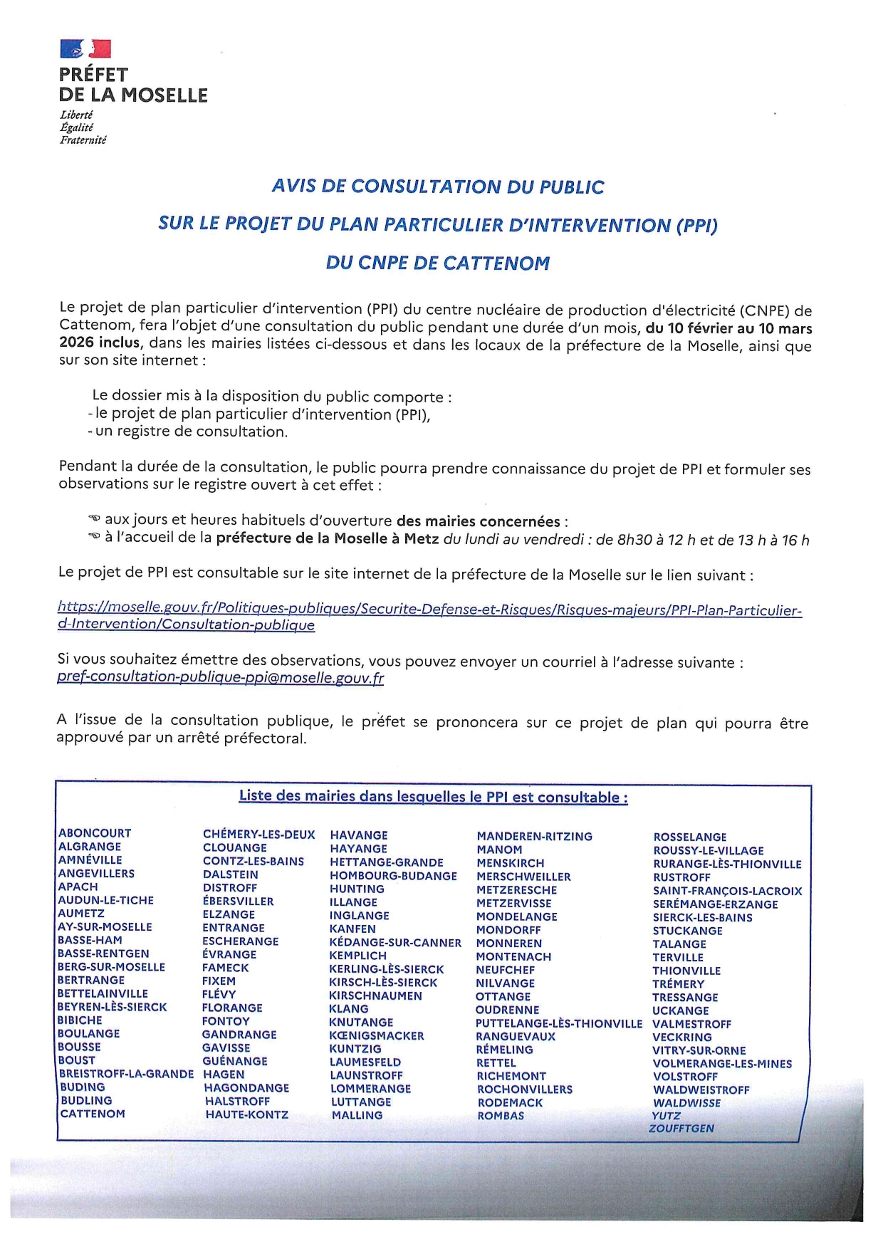 AVIS DE CONSULTATION